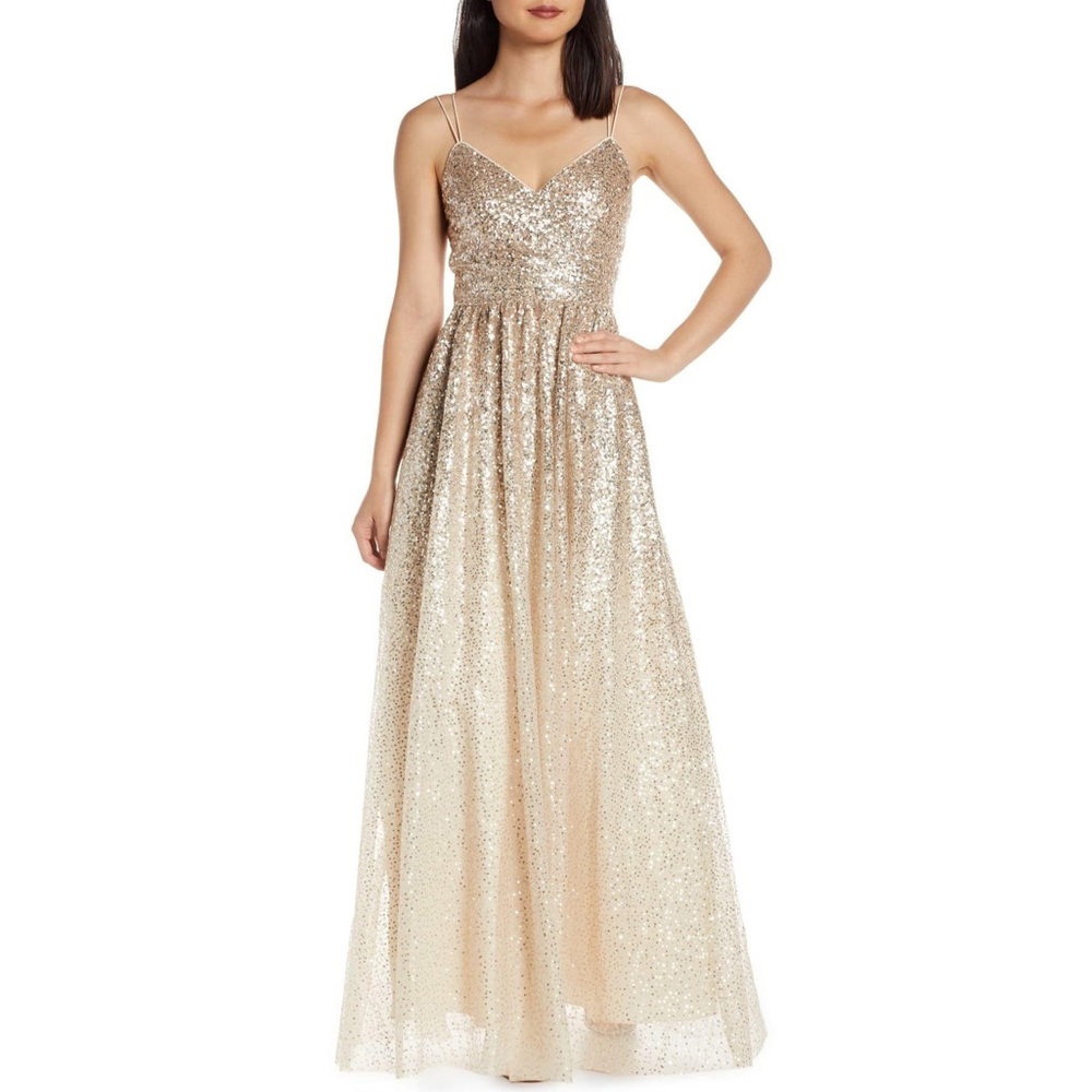 Eliza J Metallic Ombré Sequin Gown